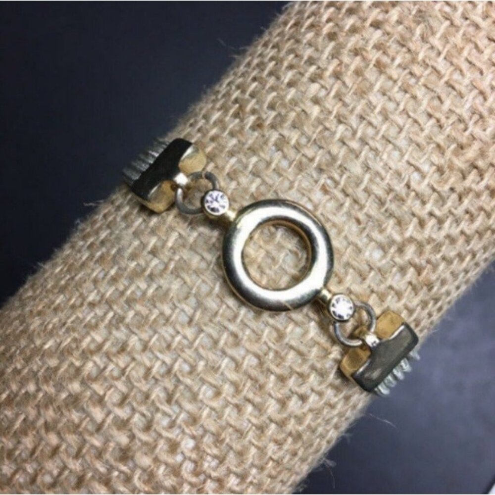 Circle Cord Band Bracelet 7 In As Is Silver Rhinestone Retro Vintage Bling Glam - Picture 2 of 6